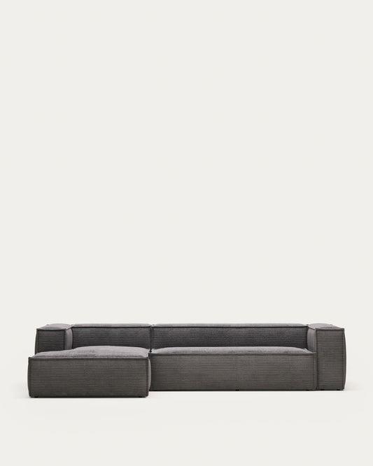 Canapé Blok 4 places en velours côtelé épais avec méridienne gauche gris 330 cm – Certifié FSC Mix Credit