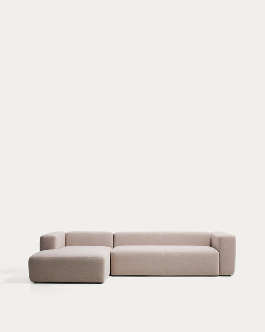 Canapé Blok 4 places avec méridienne gauche en chenille beige 330 cm – FSC Mix Credit