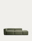 Canapé Blok 3 places avec accoudoir gauche et pouf terminal en chenille vert mousse 270 cm – FSC Mix Credit