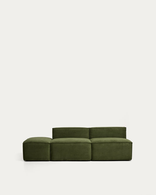 Canapé Blok 3 places avec pouf terminal en velours côtelé épais vert 240 cm – FSC Mix Credit