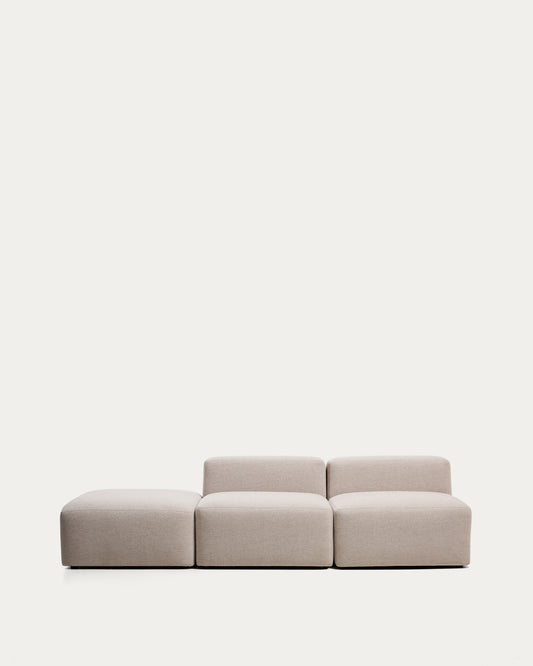 Canapé Blok 3 places avec pouf terminal en chenille beige 270 cm – FSC Mix Credit