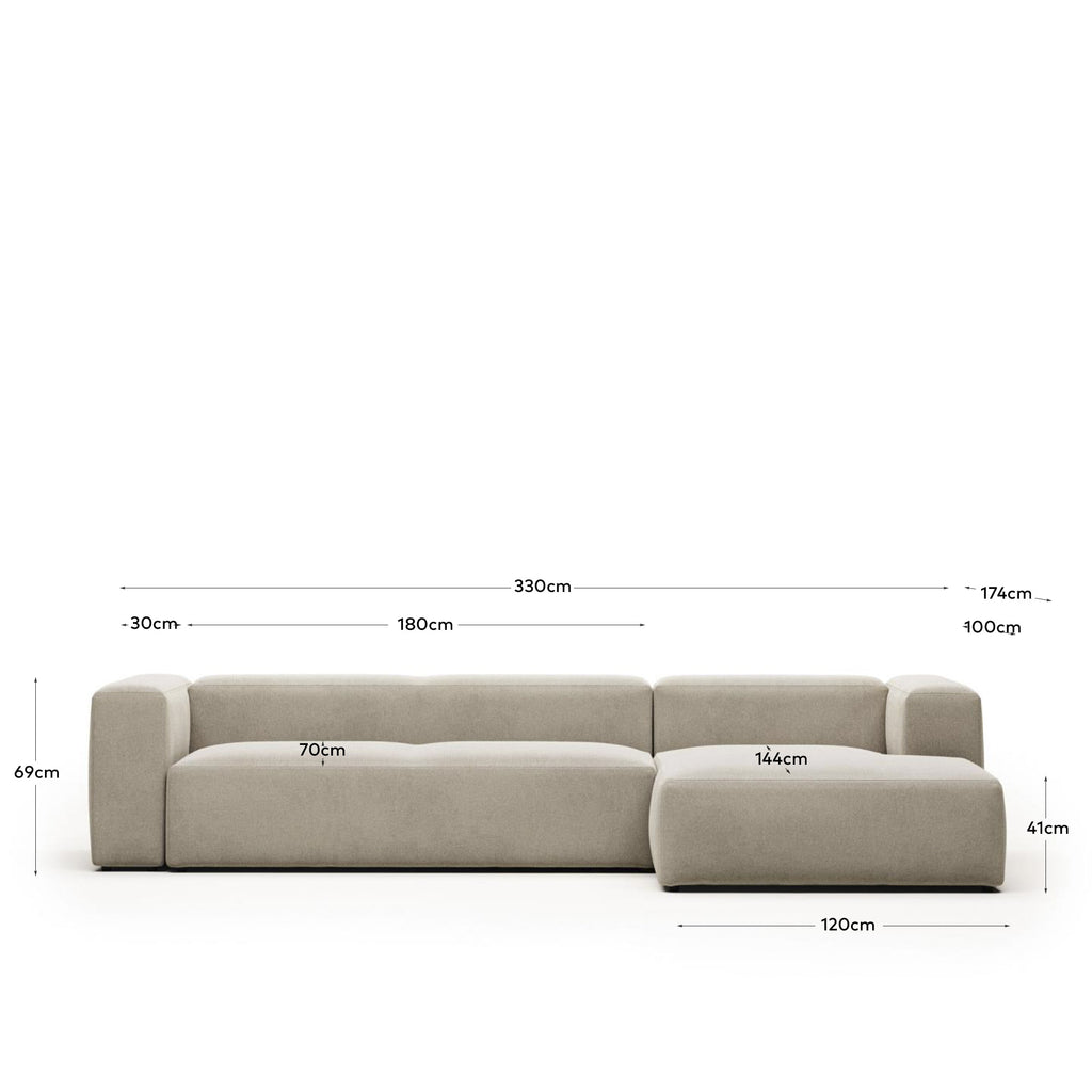 Canapé Blok 4 places avec méridienne droite ignifugé en chenille beige 330 cm