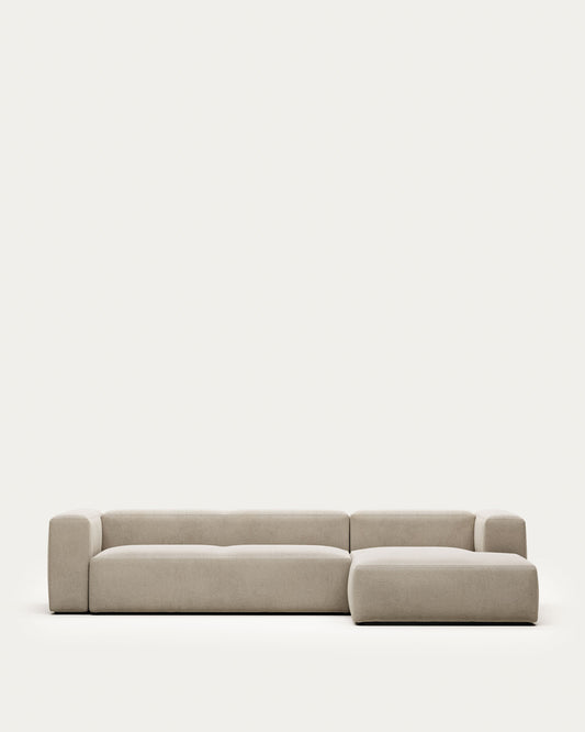 Canapé Blok 4 places avec méridienne droite ignifugé en chenille beige 330 cm