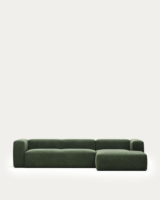 Canapé Blok 4 places avec méridienne droite ignifugé en chenille verte 330 cm