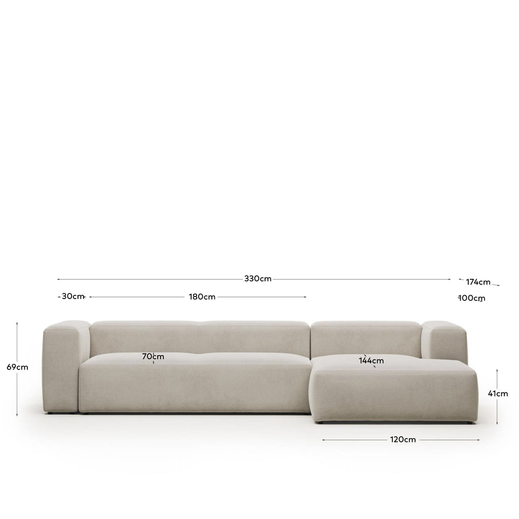Canapé Blok 4 places avec méridienne droite ignifugé en chenille blanche 330 cm
