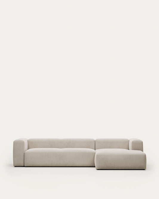 Canapé Blok 4 places avec méridienne droite ignifugé en chenille blanche 330 cm