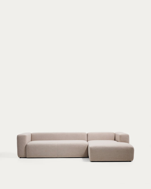 Canapé Blok 4 places en chenille avec méridienne droite beige 330 cm – Certifié FSC Mix Credit