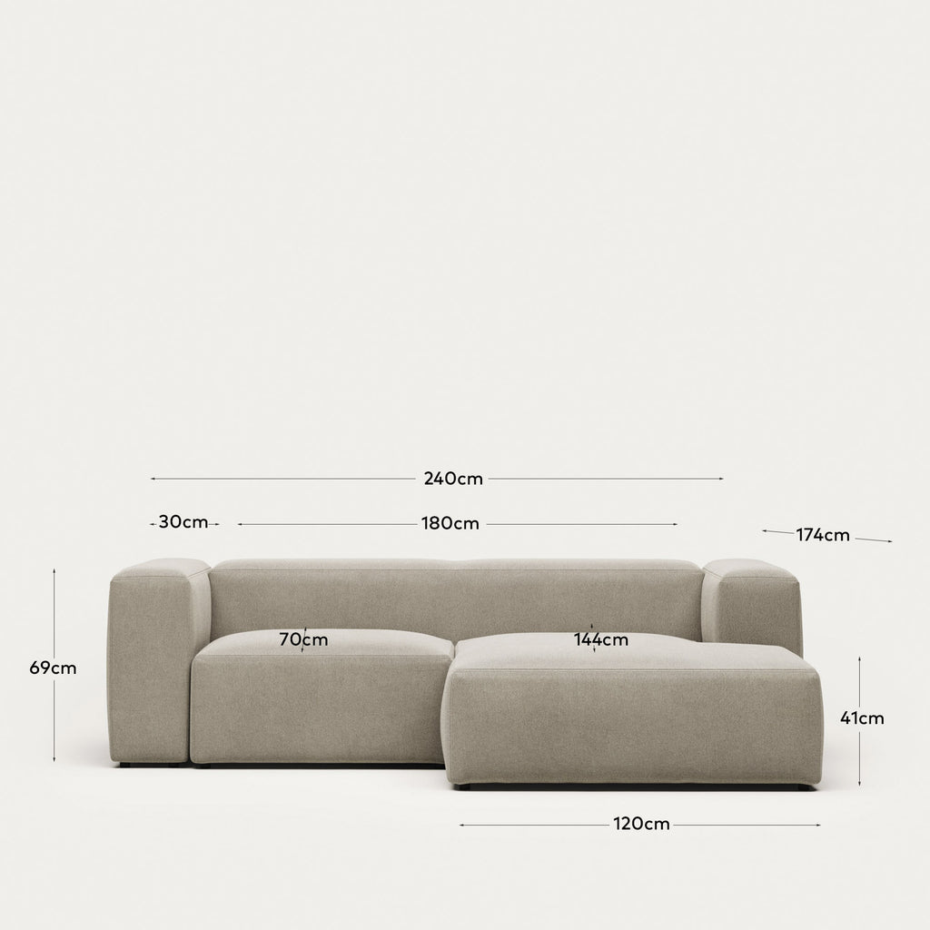 Canapé Blok 2 places avec méridienne droite ignifugé en chenille beige 240 cm
