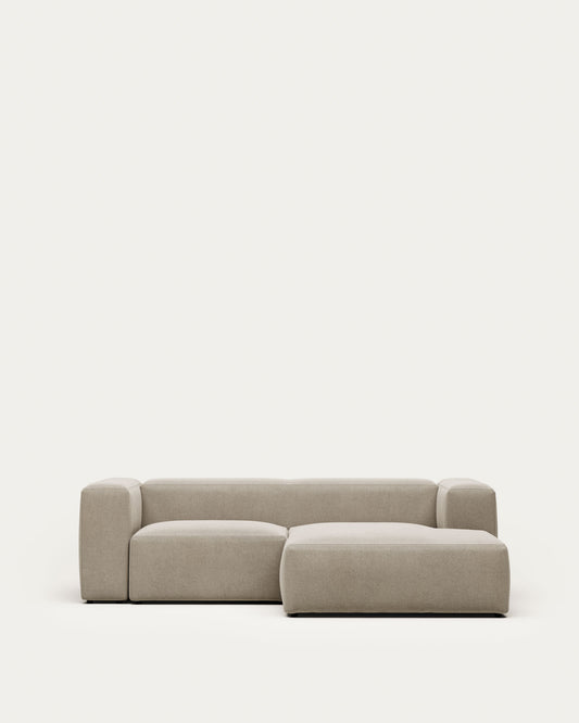 Canapé Blok 2 places avec méridienne droite ignifugé en chenille beige 240 cm
