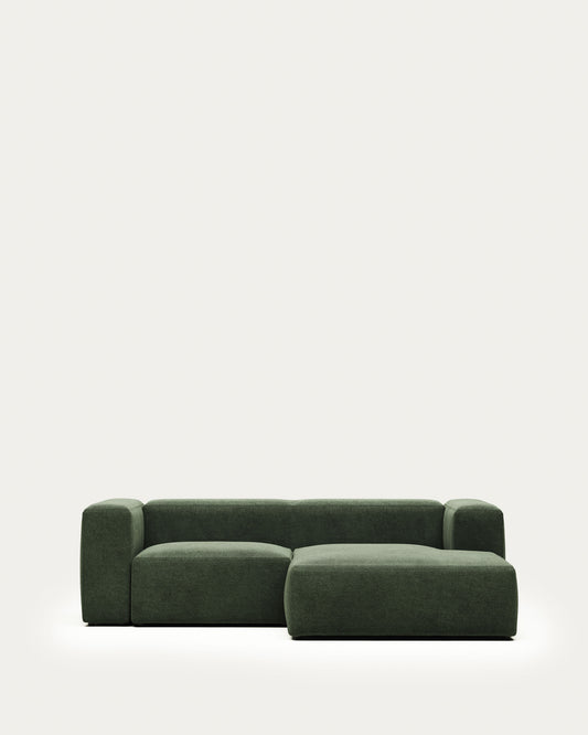 Canapé Blok 2 places avec méridienne droite ignifugé en chenille verte 240 cm