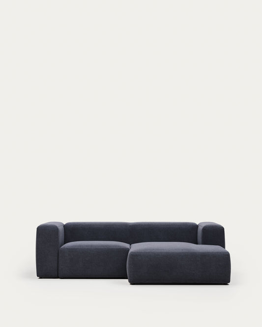 Canapé Blok 2 places avec méridienne droite ignifugé en chenille bleue 240 cm
