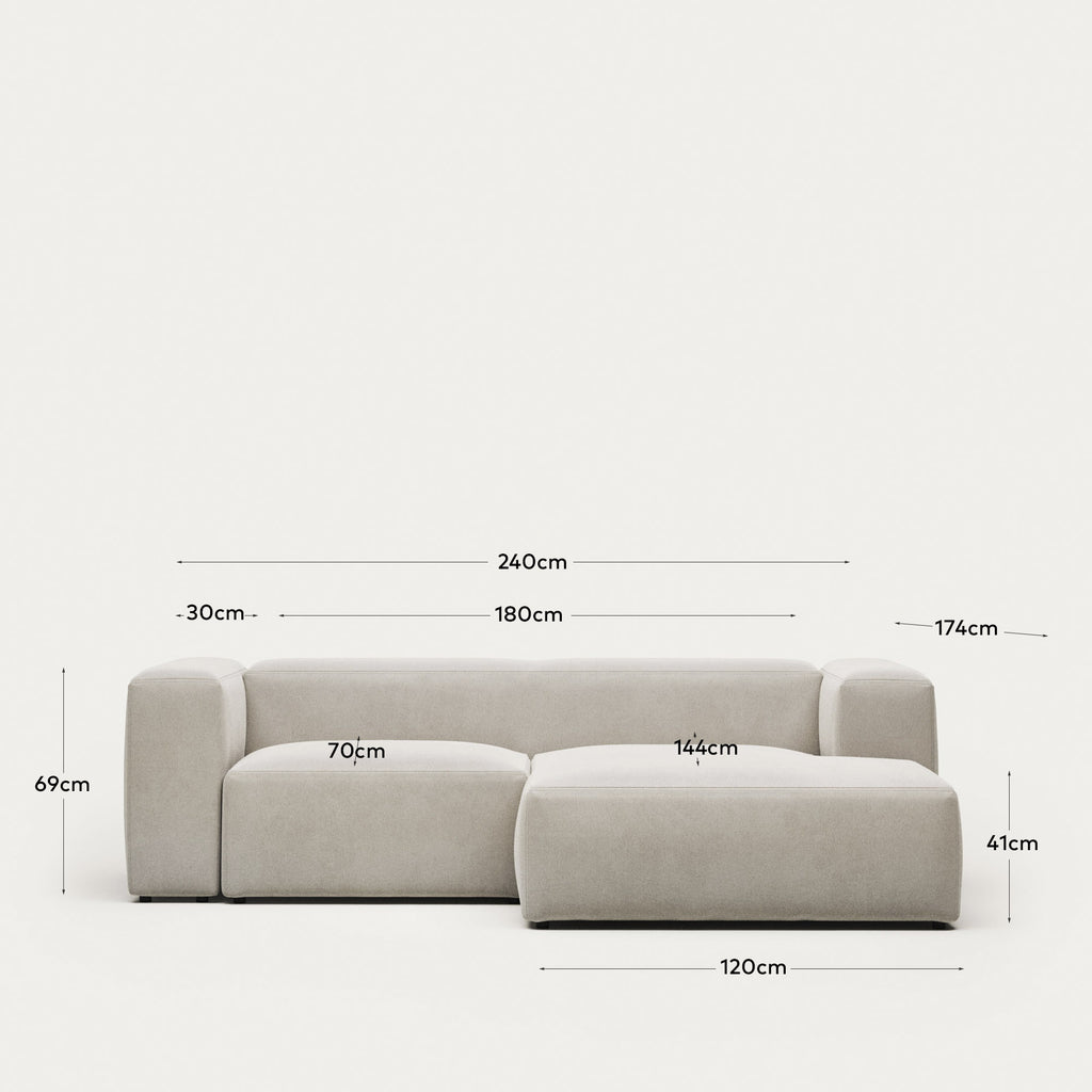 Canapé Blok 2 places avec méridienne droite ignifugé en chenille blanche 240 cm