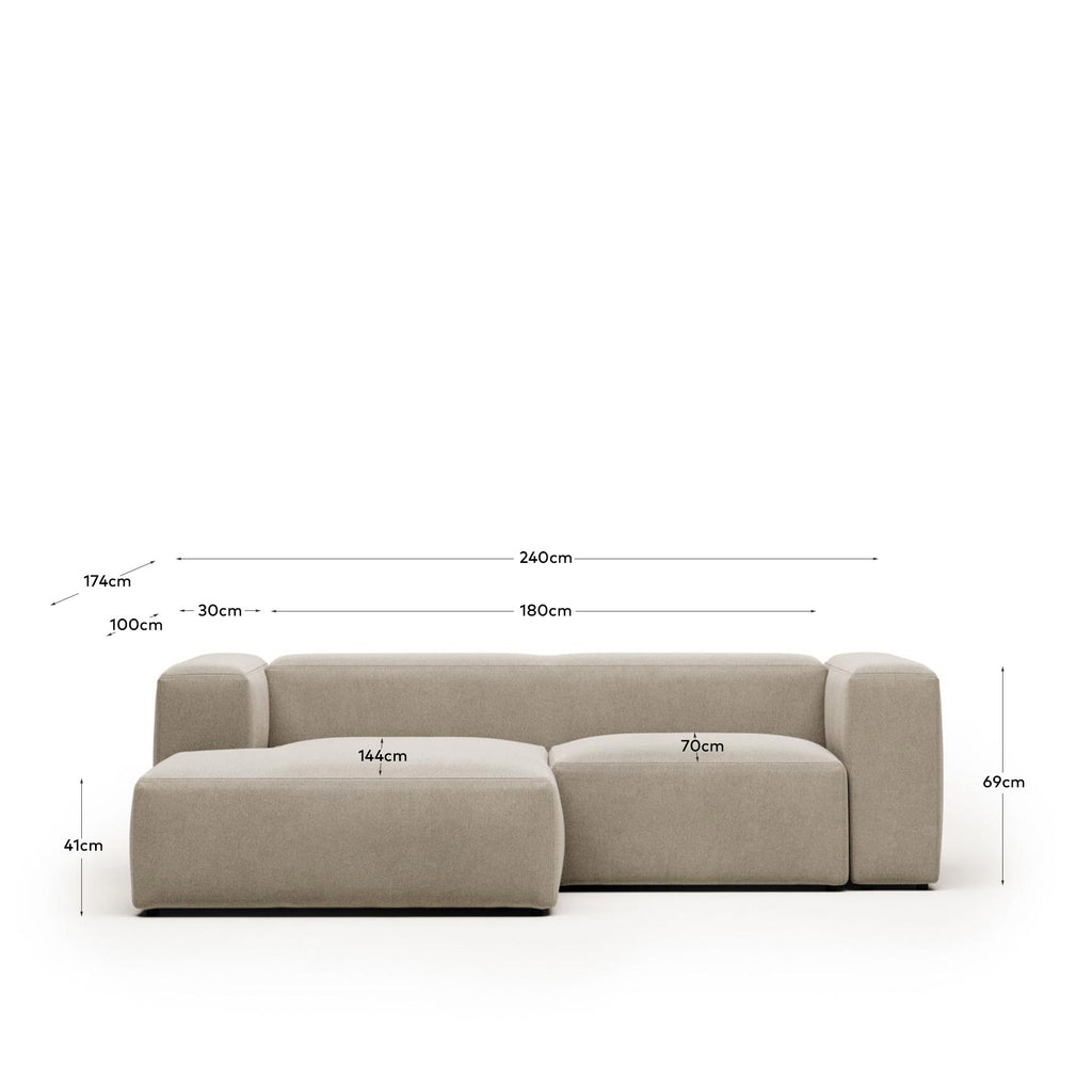 Canapé Blok 2 places avec méridienne gauche ignifugé en chenille beige 240 cm