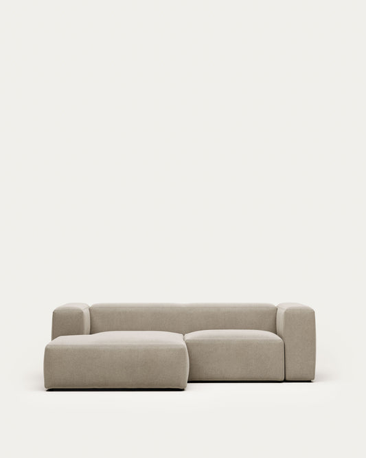 Canapé Blok 2 places avec méridienne gauche ignifugé en chenille beige 240 cm