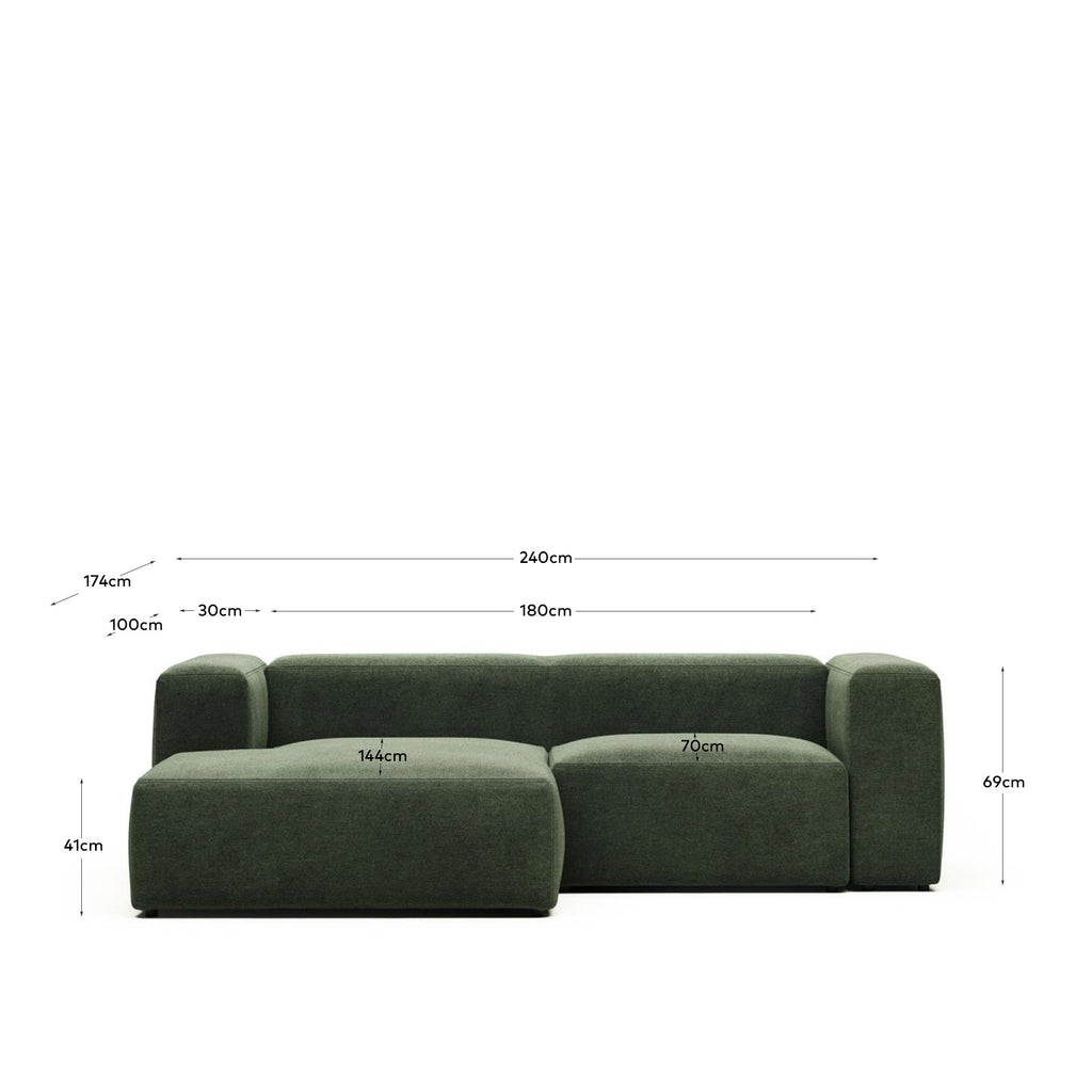 Canapé Blok 2 places avec méridienne gauche ignifugé en chenille verte 240 cm