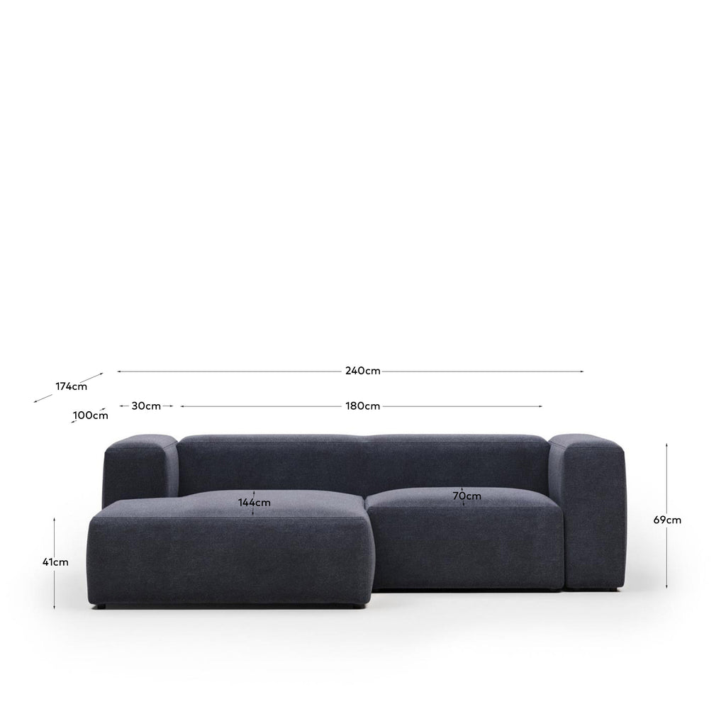 Canapé Blok 2 places avec méridienne gauche ignifugé en chenille bleue 240 cm
