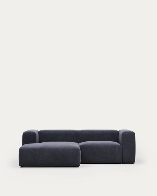 Canapé Blok 2 places avec méridienne gauche ignifugé en chenille bleue 240 cm