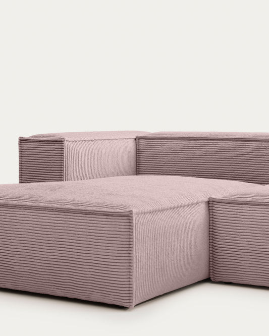 Canapé Blok 2 places en velours côtelé épais avec méridienne gauche rose 240 cm – Certifié FSC Mix Credit