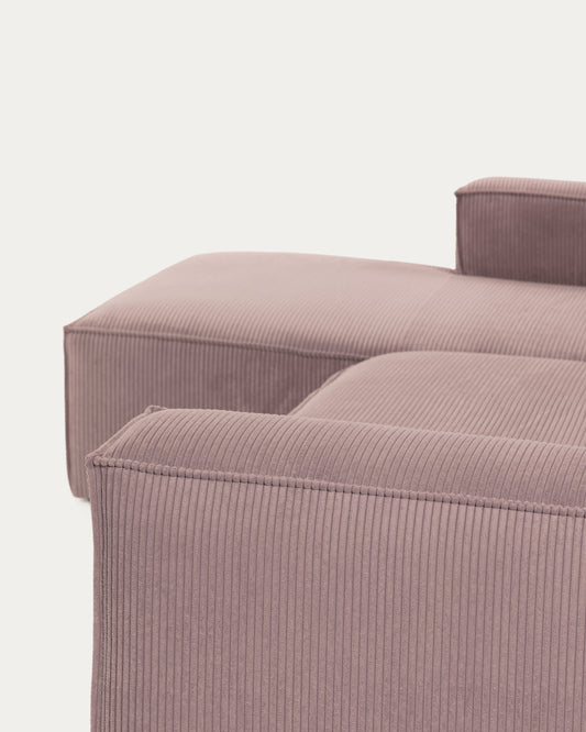 Canapé Blok 2 places en velours côtelé épais avec méridienne gauche rose 240 cm – Certifié FSC Mix Credit