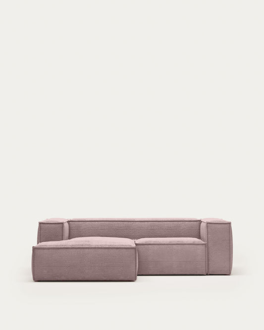 Canapé Blok 2 places en velours côtelé épais avec méridienne gauche rose 240 cm – Certifié FSC Mix Credit