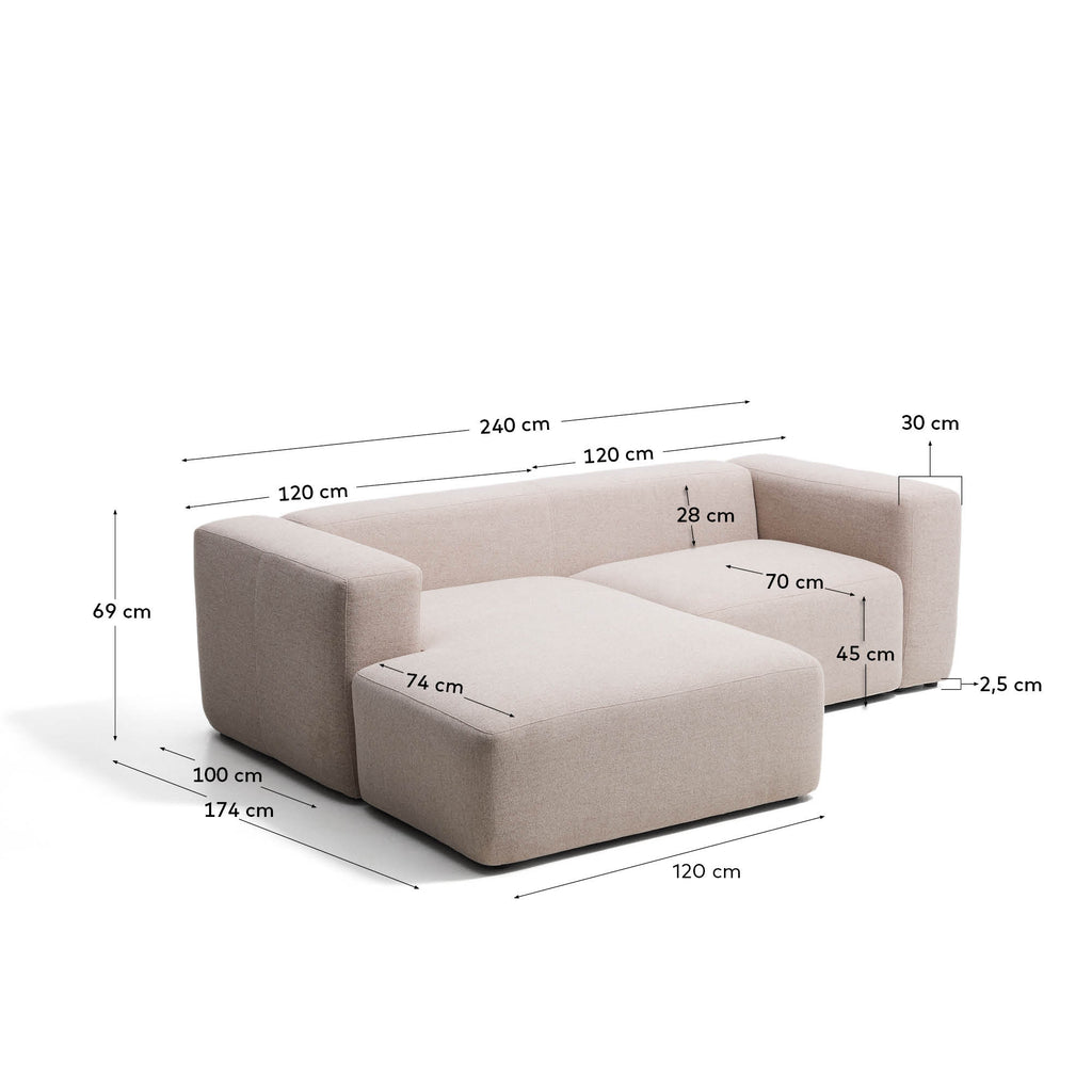 Canapé Blok 2 places en chenille avec méridienne gauche vert mousse 240 cm – FSC Mix Credit