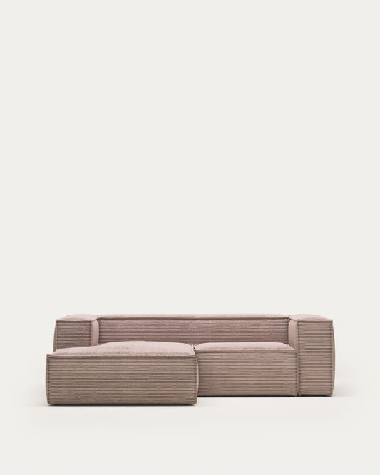 Canapé Blok 2 places avec méridienne gauche ignifugé en velours côtelé épais rose 240 cm FSC Mix Credit