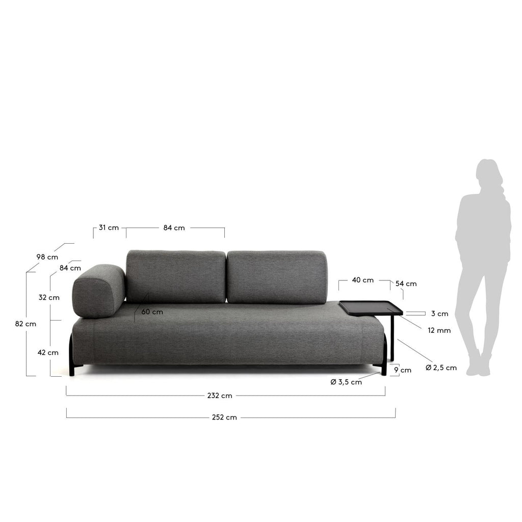 Canapé Compo 3 places gris foncé avec grand plateau 252 cm