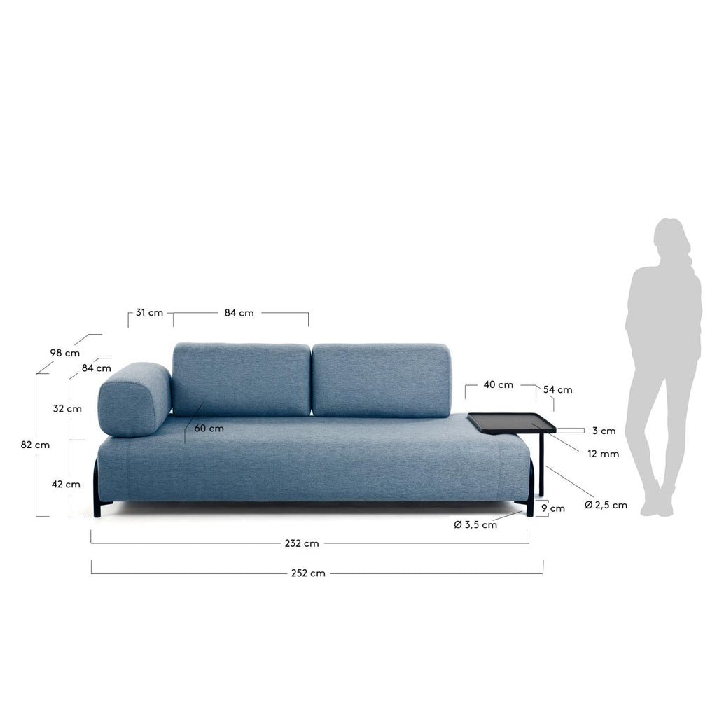 Canapé Compo 3 places bleu avec grand plateau 252 cm