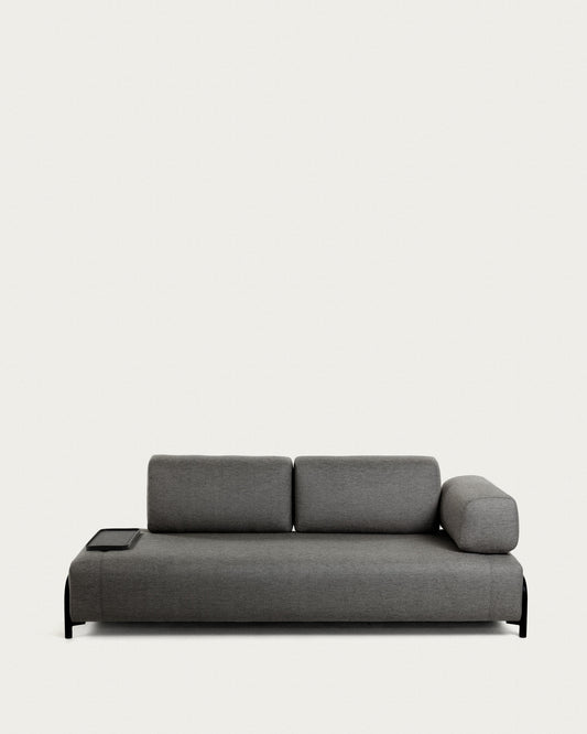 Canapé Compo 3 places gris foncé avec petit plateau 232 cm