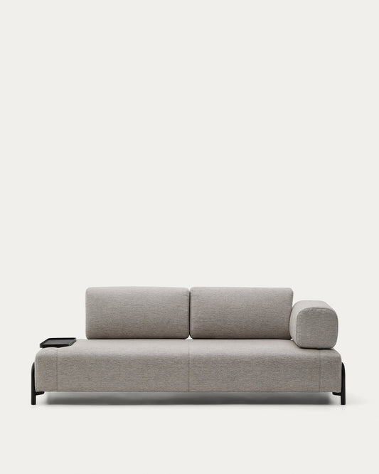 Canapé Compo 3 places beige grisâtre avec petit plateau 232 cm