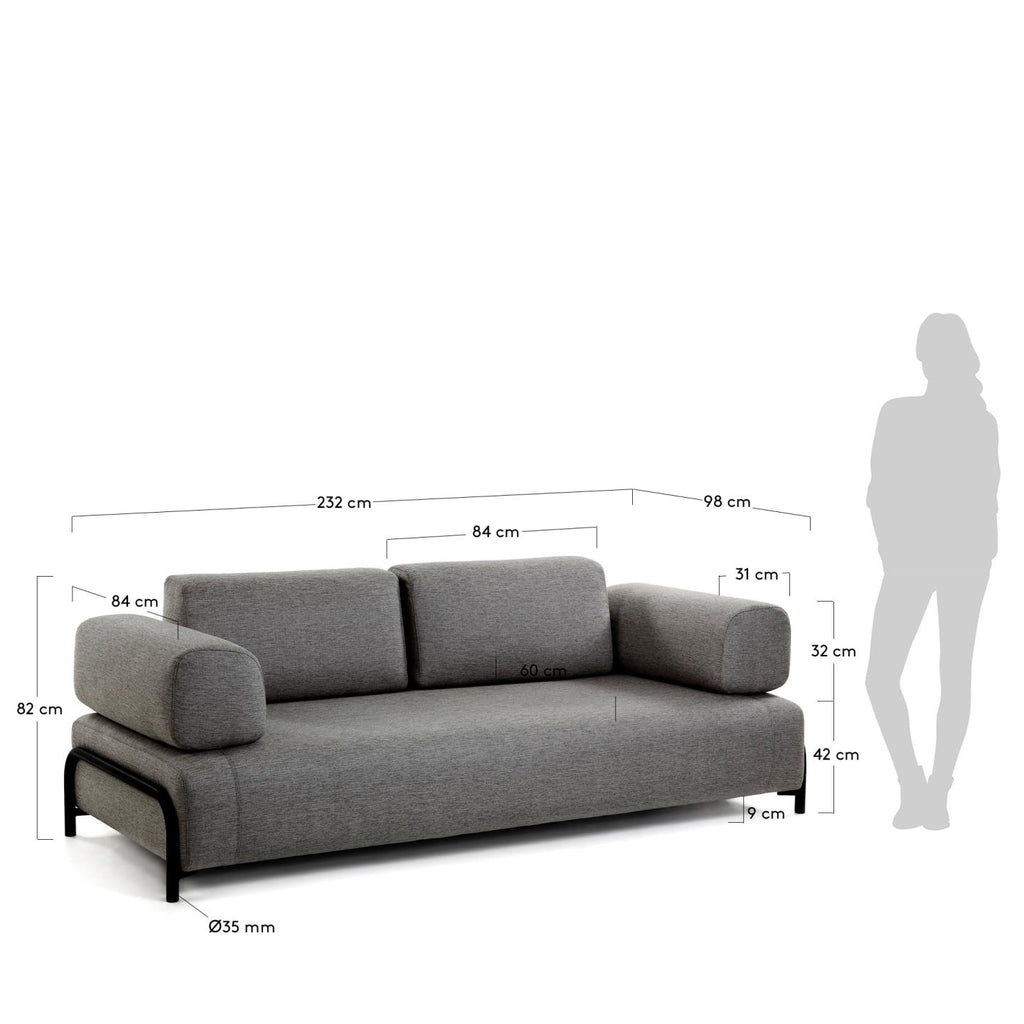 Canapé Compo 3 places gris foncé 232 cm