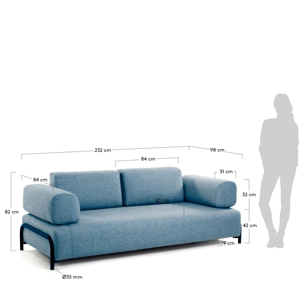 Canapé Compo 3 places bleu 232 cm