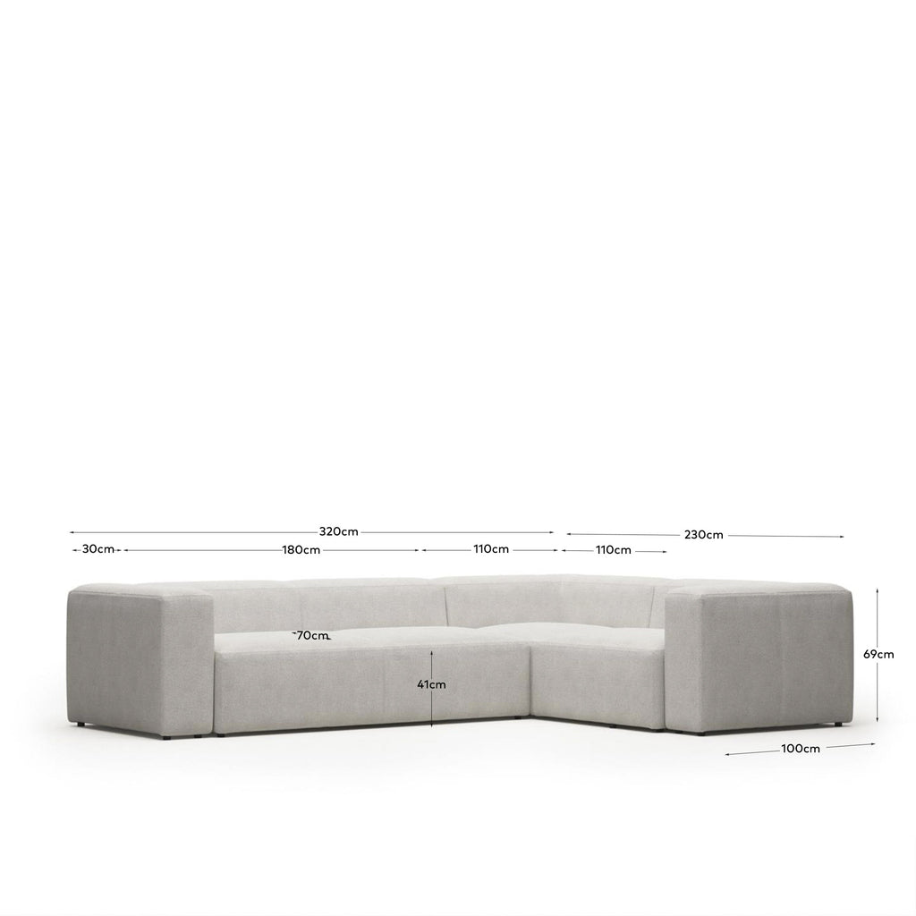 Canapé d’angle Blok 4 places bouclette blanc 320 x 230 cm / 230 x 320 cm FR