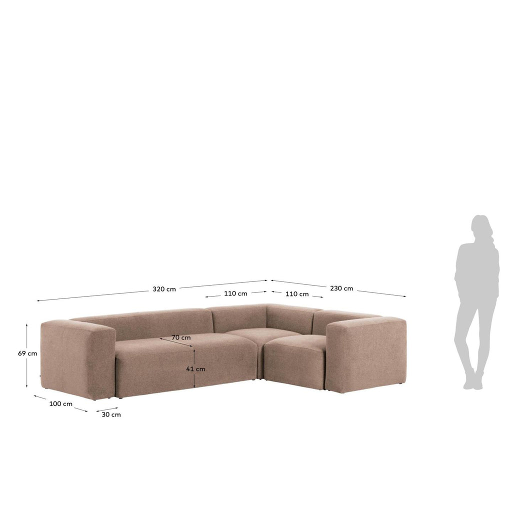 Canapé d’angle Blok 4 places en chenille rose 320 x 230 cm – Certifié FSC Mix Credit