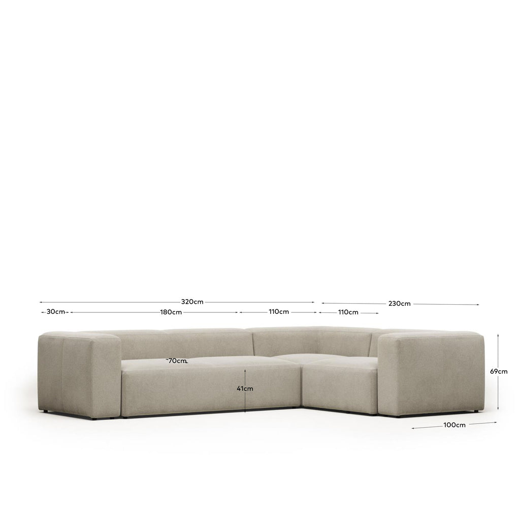 Canapé d’angle Blok 4 places ignifugé en chenille beige 320 x 230 cm / 230 x 320 cm