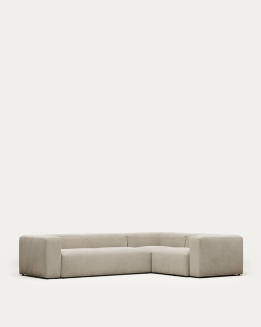 Canapé d’angle Blok 4 places ignifugé en chenille beige 320 x 230 cm / 230 x 320 cm
