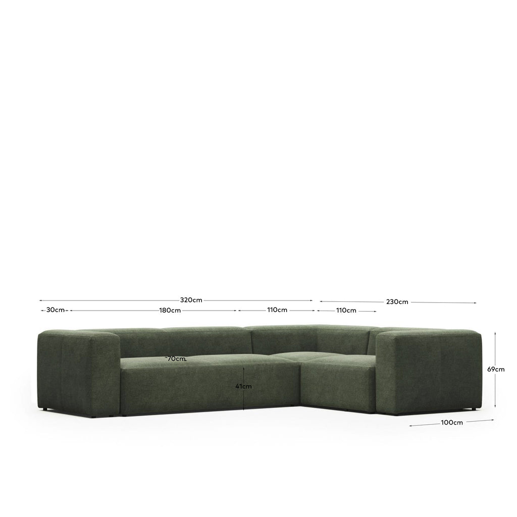 Canapé d’angle Blok 4 places vert 320 x 230 cm / 230 x 320 cm FR
