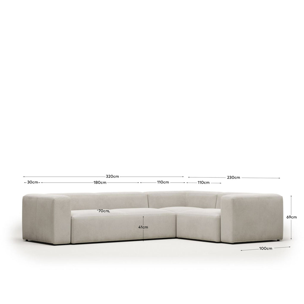 Canapé d’angle Blok 4 places ignifugé en chenille blanche 320 x 230 cm / 230 x 320 cm