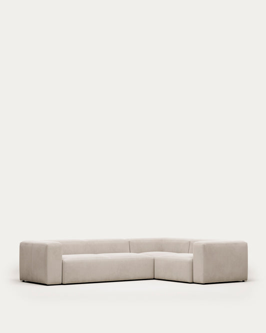 Canapé d’angle Blok 4 places ignifugé en chenille blanche 320 x 230 cm / 230 x 320 cm