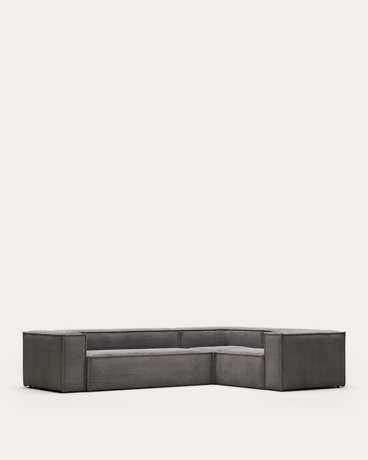 Canapé d’angle Blok 4 places velours à grosses côtes gris 320 x 230 cm / 230 x 320 cm FR