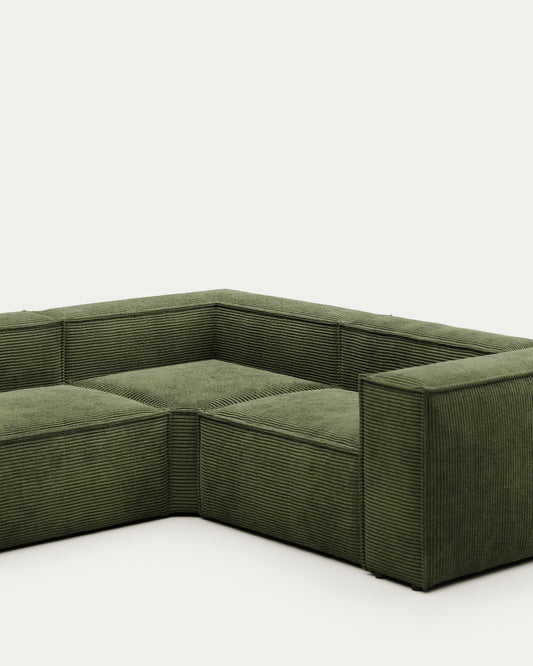 Canapé d’angle Blok 4 places ignifugé en velours côtelé épais vert 320 x 230 cm / 230 x 320 cm FSC Mix Credit