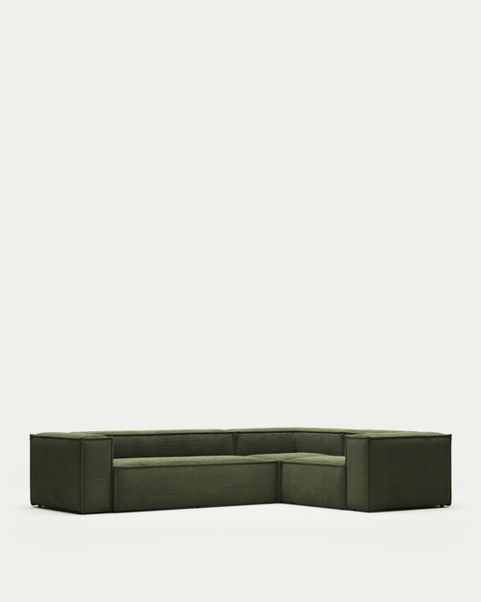 Canapé d’angle Blok 4 places ignifugé en velours côtelé épais vert 320 x 230 cm / 230 x 320 cm FSC Mix Credit