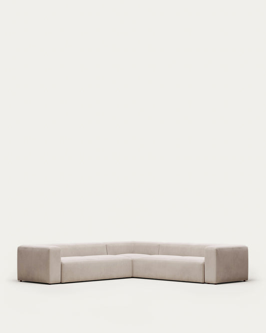 Canapé d’angle Blok 6 places en chenille beige 320 x 320 cm – Certifié FSC Mix Credit