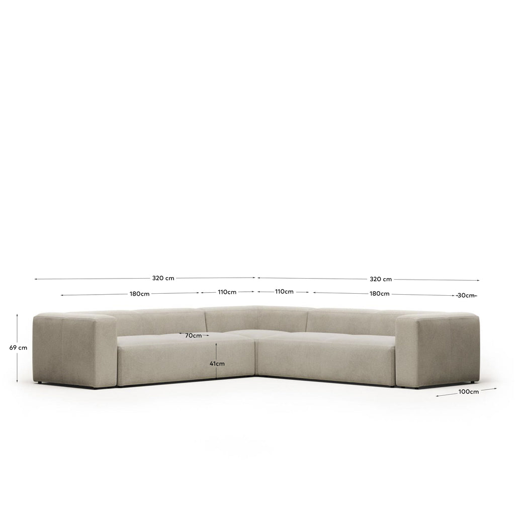 Canapé d’angle Blok 6 places ignifugé en chenille beige 320 x 320 cm