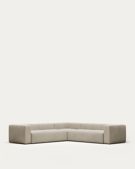 Canapé d’angle Blok 6 places ignifugé en chenille beige 320 x 320 cm