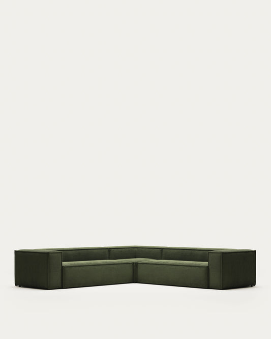 Canapé d’angle Blok 6 places en velours côtelé épais vert 320 x 320 cm – Certifié FSC Mix Credit
