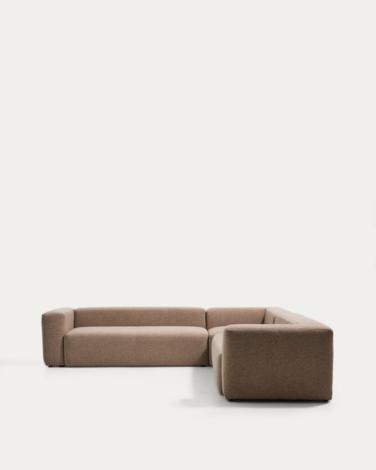 Canapé d’angle Blok 5 places en chenille marron 320 x 320 cm – FSC Mix Credit