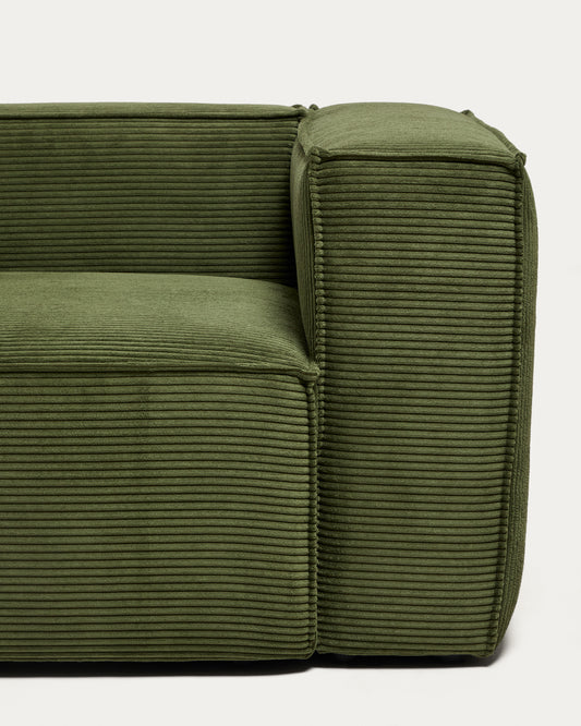 Canapé d’angle Blok 5 places avec pouf terminal gauche en velours côtelé épais vert 255 x 320 cm – FSC Mix Credit