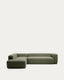 Canapé d’angle Blok 5 places avec pouf terminal gauche en chenille vert mousse 255 x 320 cm – FSC Mix Credit