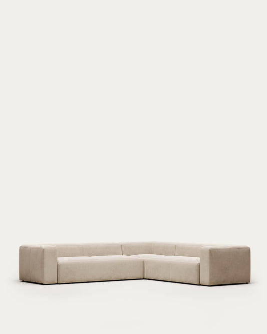 Canapé d’angle Blok 5 places en chenille beige 320 x 290 cm / 290 x 320 cm – Certifié FSC Mix Credit
